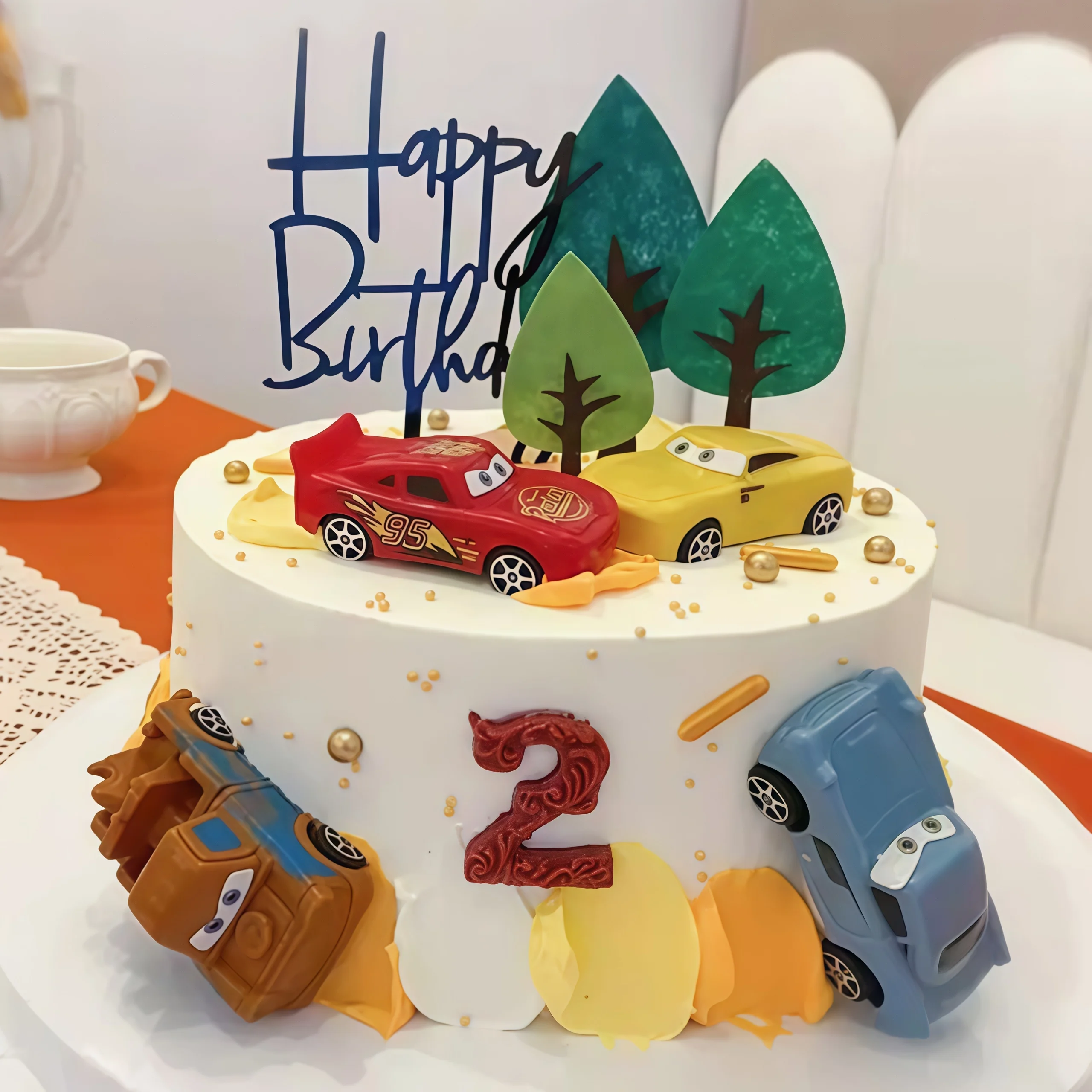 Lighting Mcqueen Decor - 4 szt. Ozdoby na tort urodzinowy